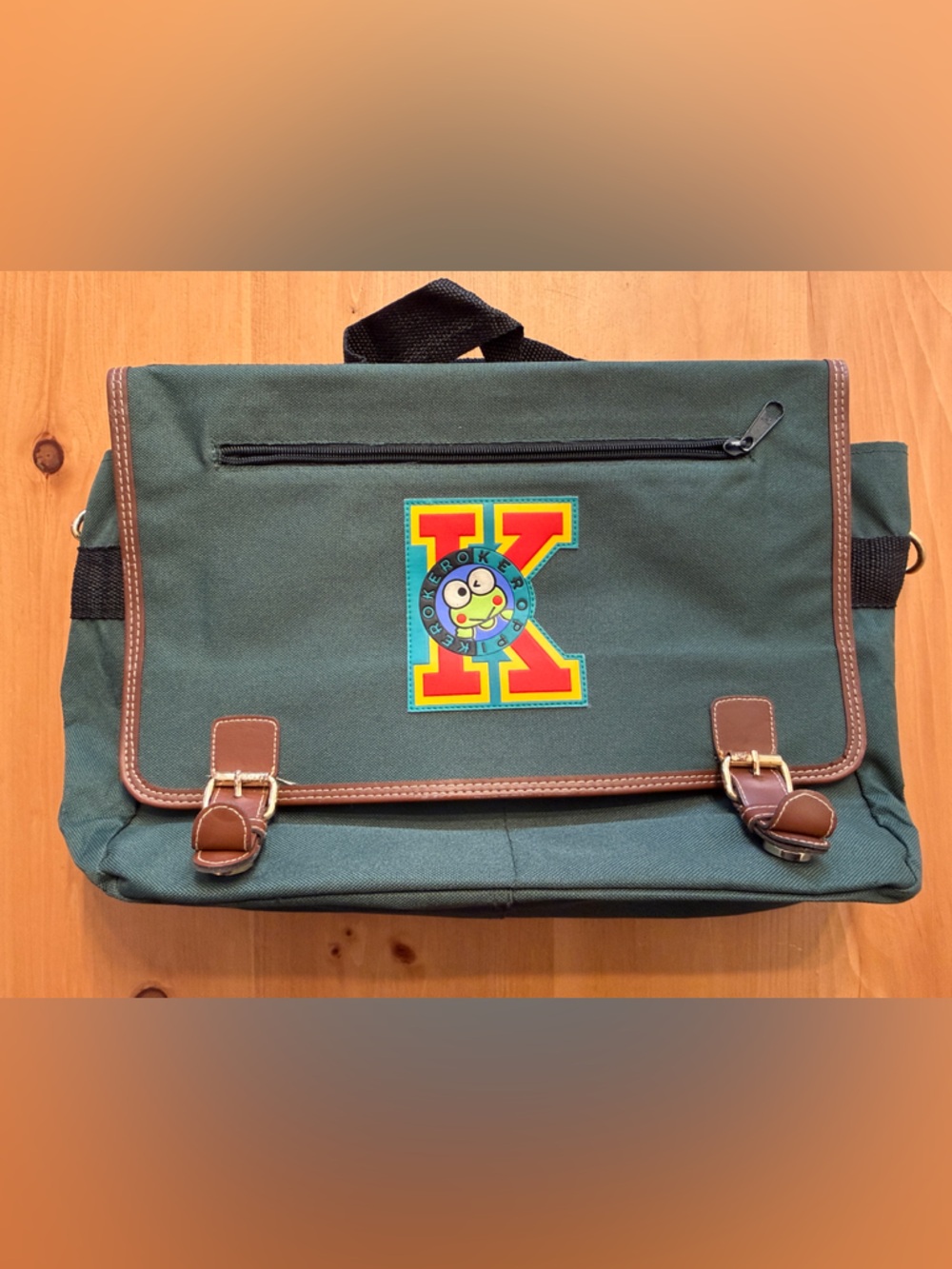 Canvas Messenger Bag with Playful K Patch - Green
